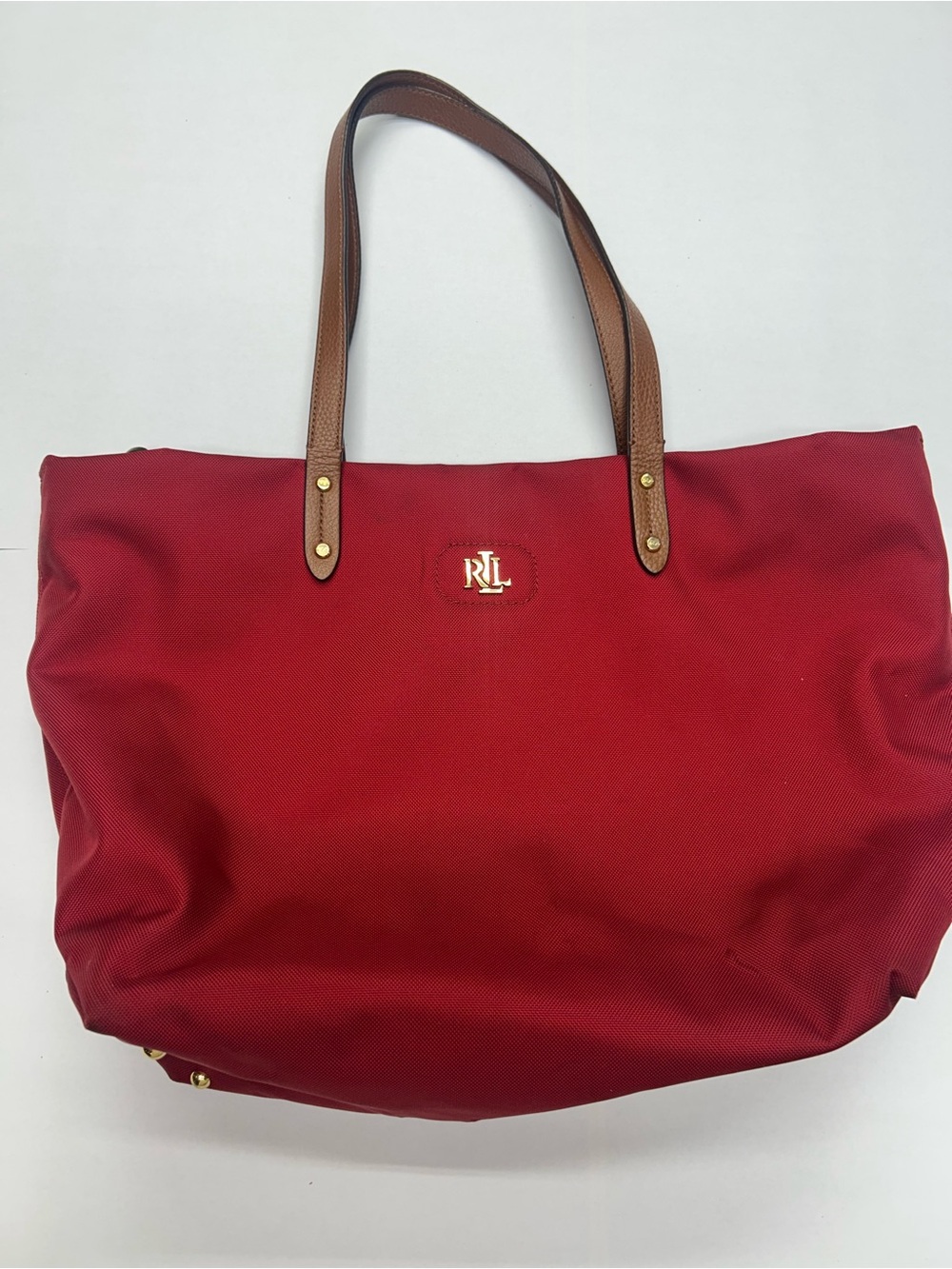 Ralph Lauren Red Tote with Brown Leather-Strap Handles - Picture 11 of 14